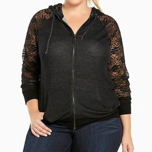 Torrid lace sleeve hoodie in 00X Charcoal